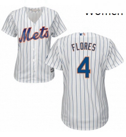 Womens Majestic New York Mets 4 Wilmer Flores Replica White Home