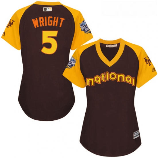 Womens Majestic New York Mets 5 David Wright Authentic Brown 2016 All Star National League BP Cool B