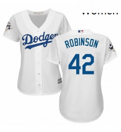 Womens Majestic Los Angeles Dodgers 42 Jackie Robinson Authentic White Home 2017 World Series Bound 