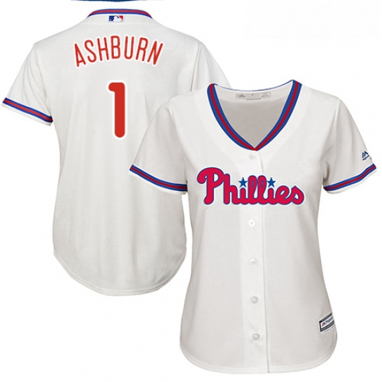 Womens Majestic Philadelphia Phillies 1 Richie Ashburn Authentic Cream Alternate Cool Base MLB Jerse