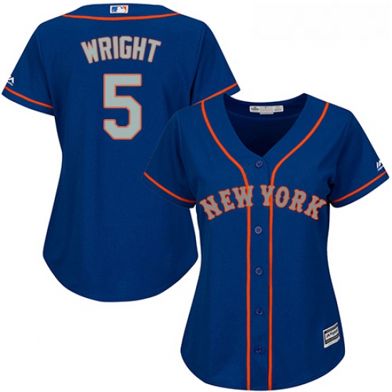 Womens Majestic New York Mets 5 David Wright Replica BlueGrey NO MLB Jersey