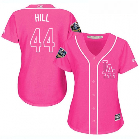 Womens Majestic Los Angeles Dodgers 44 Rich Hill Authentic Pink Fashion Cool Base 2018 World Series 