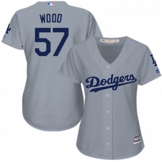 Womens Majestic Los Angeles Dodgers 57 Alex Wood Authentic Grey Road Cool Base MLB Jersey