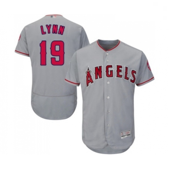 Mens Los Angeles Angels of Anaheim 19 Fred Lynn Grey Road Flex Base Authentic Collection Baseball Je