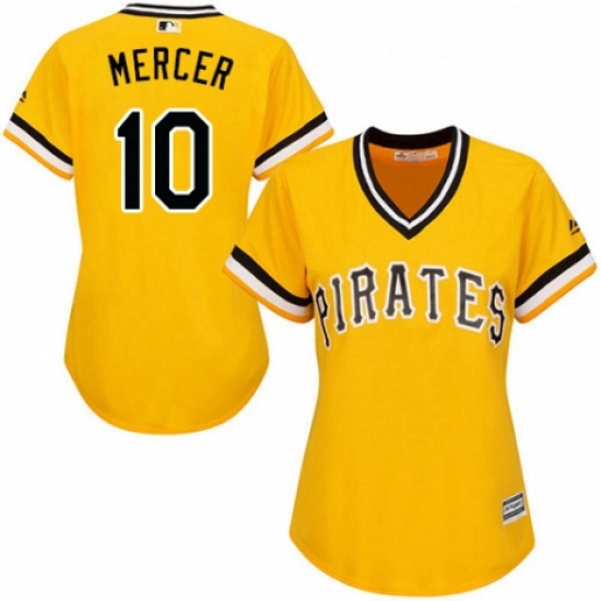 Womens Majestic Pittsburgh Pirates 10 Jordy Mercer Authentic Gold Alternate Cool Base MLB Jersey