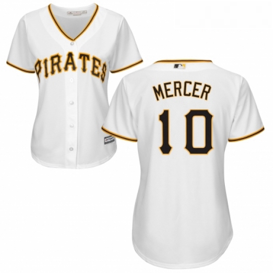 Womens Majestic Pittsburgh Pirates 10 Jordy Mercer Replica White Home Cool Base MLB Jersey