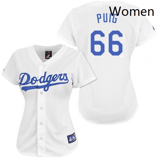 Womens Majestic Los Angeles Dodgers 66 Yasiel Puig Authentic White MLB Jersey