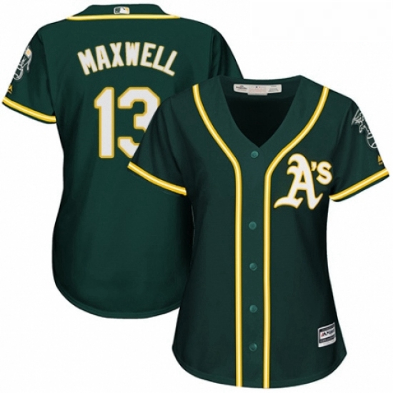 Womens Majestic Oakland Athletics 13 Bruce Maxwell Authentic Green Alternate 1 Cool Base MLB Jersey