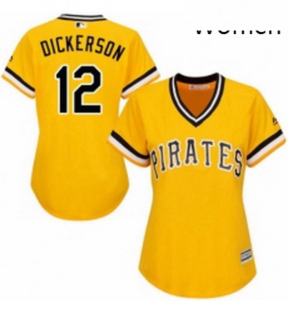 Womens Majestic Pittsburgh Pirates 12 Corey Dickerson Replica Gold Alternate Cool Base MLB Jersey