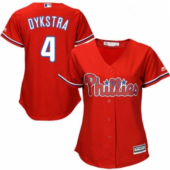 Womens Majestic Philadelphia Phillies 4 Lenny Dykstra Replica Red Alternate Cool Base MLB Jersey