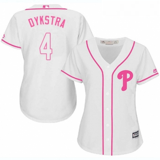 Womens Majestic Philadelphia Phillies 4 Lenny Dykstra Replica White Fashion Cool Base MLB Jersey