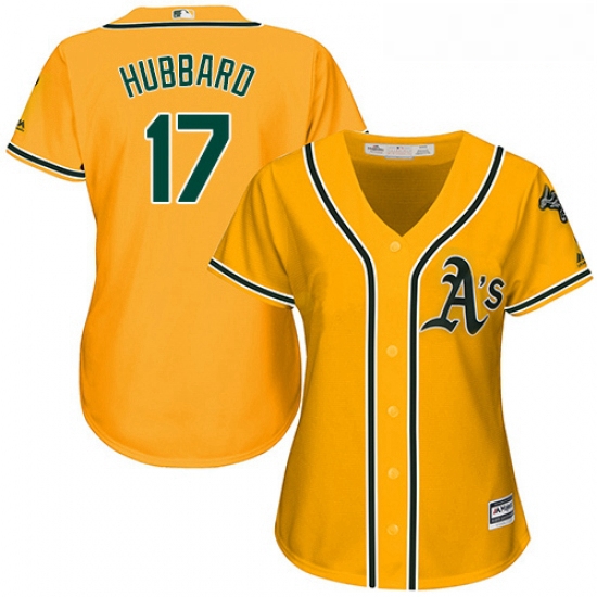 Womens Majestic Oakland Athletics 17 Glenn Hubbard Authentic Gold Alternate 2 Cool Base MLB Jersey