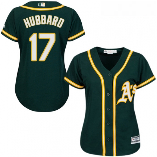 Womens Majestic Oakland Athletics 17 Glenn Hubbard Replica Green Alternate 1 Cool Base MLB Jersey