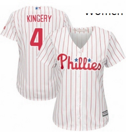 Womens Majestic Philadelphia Phillies 4 Scott Kingery Authentic WhiteRed Strip Home Cool Base MLB Je