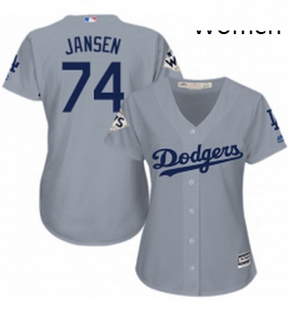 Womens Majestic Los Angeles Dodgers 74 Kenley Jansen Authentic Grey Road 2017 World Series Bound Coo