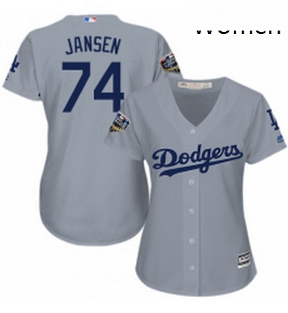 Womens Majestic Los Angeles Dodgers 74 Kenley Jansen Authentic Grey Road Cool Base 2018 World Series