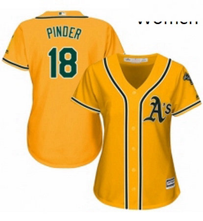 Womens Majestic Oakland Athletics 18 Chad Pinder Authentic Gold Alternate 2 Cool Base MLB Jersey