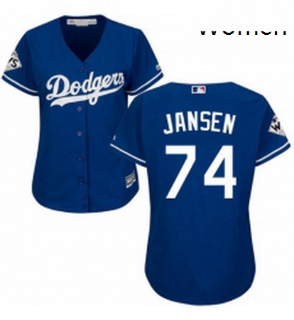 Womens Majestic Los Angeles Dodgers 74 Kenley Jansen Authentic Royal Blue Alternate 2017 World Serie