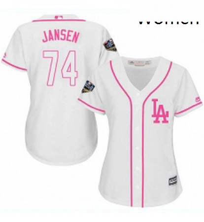 Womens Majestic Los Angeles Dodgers 74 Kenley Jansen Authentic White Fashion Cool Base 2018 World Se