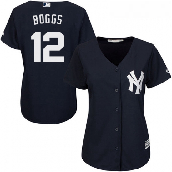 Womens Majestic New York Yankees 12 Wade Boggs Replica Navy Blue Alternate MLB Jersey