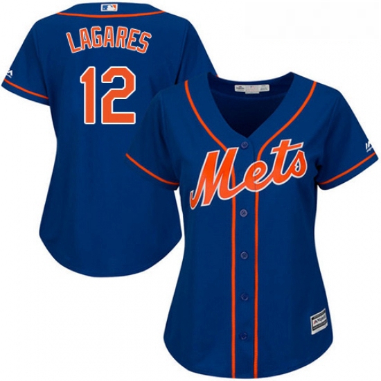 Womens Majestic New York Mets 12 Juan Lagares Authentic Royal Blue Alternate Home Cool Base MLB Jers