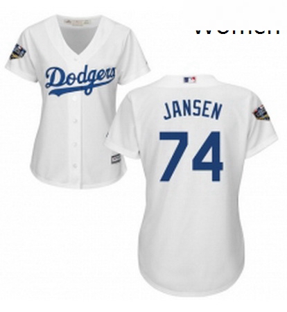 Womens Majestic Los Angeles Dodgers 74 Kenley Jansen Authentic White Home Cool Base 2018 World Serie