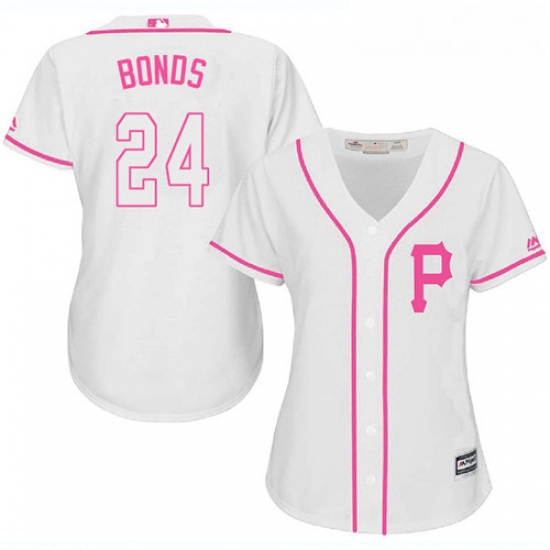 Womens Majestic Pittsburgh Pirates 24 Barry Bonds Replica White Fashion Cool Base MLB Jersey