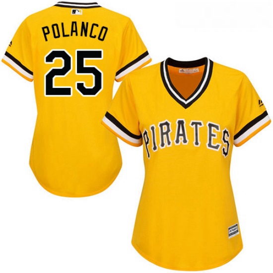 Womens Majestic Pittsburgh Pirates 25 Gregory Polanco Authentic Gold Alternate Cool Base MLB Jersey