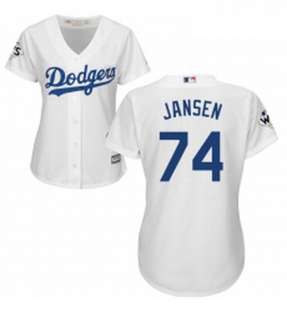 Womens Majestic Los Angeles Dodgers 74 Kenley Jansen Replica White Home 2017 World Series Bound Cool