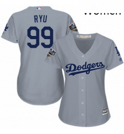 Womens Majestic Los Angeles Dodgers 99 Hyun Jin Ryu Authentic Grey Road Cool Base 2018 World Series 