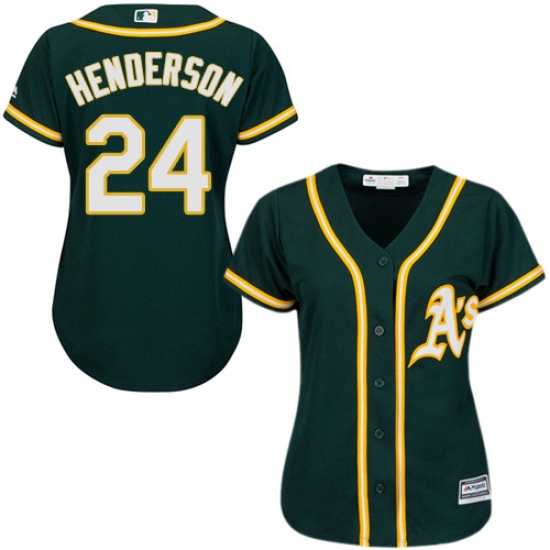 Womens Majestic Oakland Athletics 24 Rickey Henderson Authentic Green Alternate 1 Cool Base MLB Jers