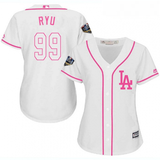 Womens Majestic Los Angeles Dodgers 99 Hyun Jin Ryu Authentic White Fashion Cool Base 2018 World Ser