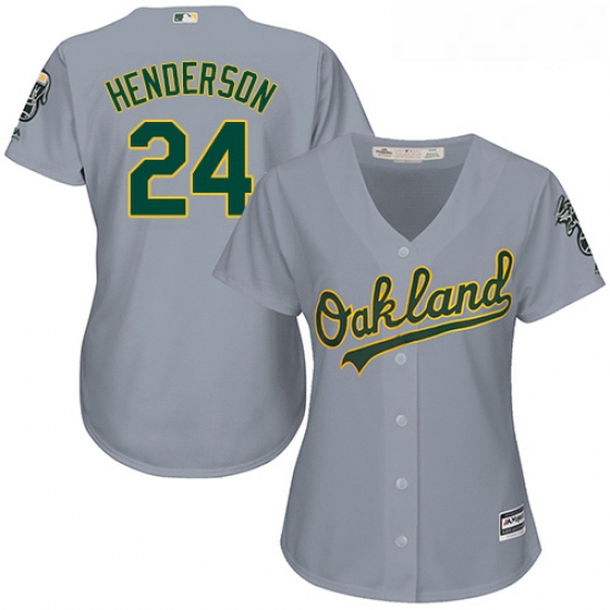 Womens Majestic Oakland Athletics 24 Rickey Henderson Authentic Grey Road Cool Base MLB Jersey