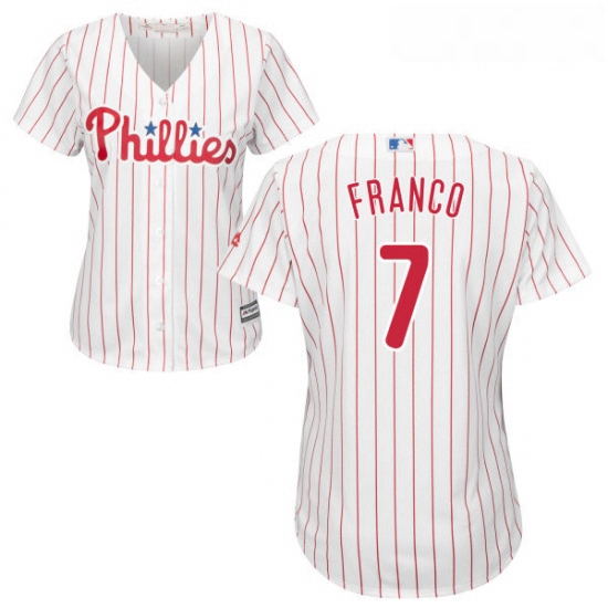 Womens Majestic Philadelphia Phillies 7 Maikel Franco Replica WhiteRed Strip Home Cool Base MLB Jers