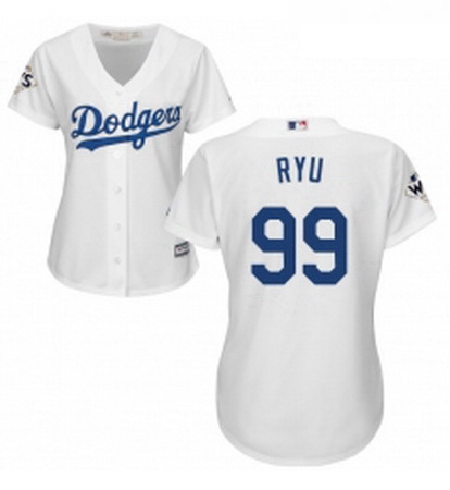 Womens Majestic Los Angeles Dodgers 99 Hyun Jin Ryu Authentic White Home 2017 World Series Bound Coo