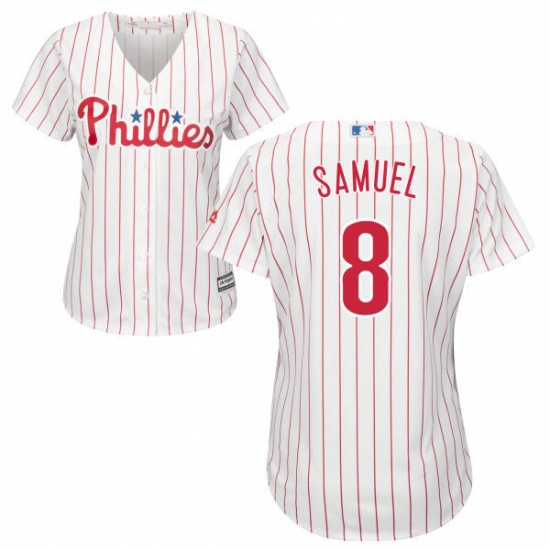 Womens Majestic Philadelphia Phillies 8 Juan Samuel Authentic WhiteRed Strip Home Cool Base MLB Jers