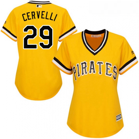 Womens Majestic Pittsburgh Pirates 29 Francisco Cervelli Authentic Gold Alternate Cool Base MLB Jers