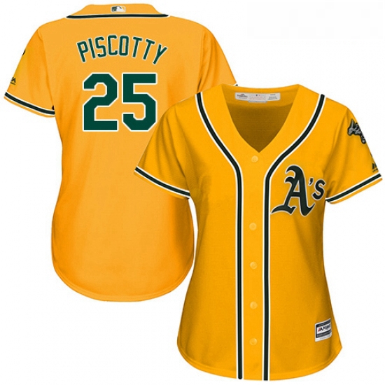 Womens Majestic Oakland Athletics 25 Stephen Piscotty Authentic Gold Alternate 2 Cool Base MLB Jerse