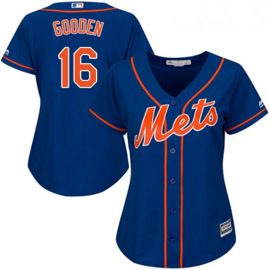 Womens Majestic New York Mets 16 Dwight Gooden Authentic Royal Blue Alternate Home Cool Base MLB Jer