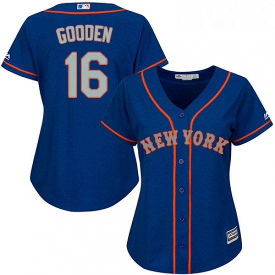 Womens Majestic New York Mets 16 Dwight Gooden Authentic Royal Blue Alternate Road Cool Base MLB Jer