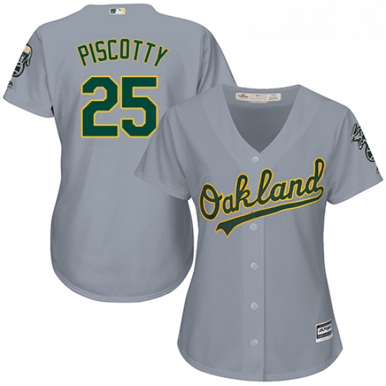 Womens Majestic Oakland Athletics 25 Stephen Piscotty Authentic Grey Road Cool Base MLB Jersey