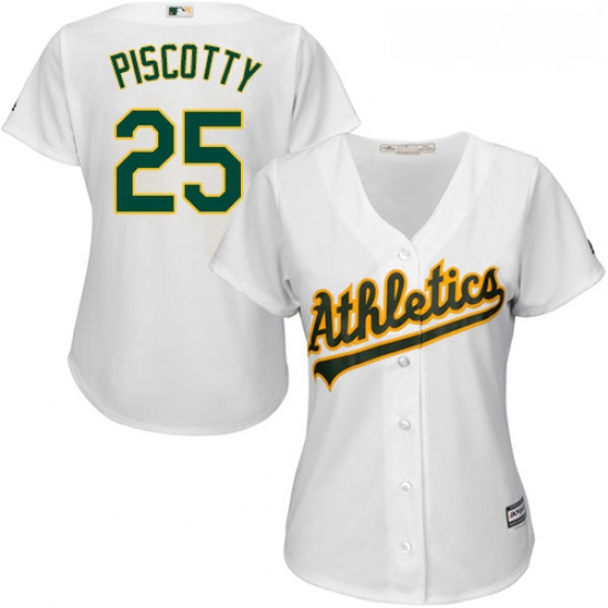 Womens Majestic Oakland Athletics 25 Stephen Piscotty Authentic White Home Cool Base MLB Jersey