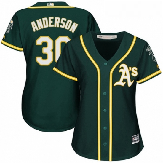 Womens Majestic Oakland Athletics 30 Brett Anderson Authentic Green Alternate 1 Cool Base MLB Jersey