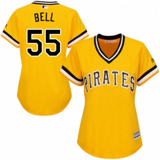 Womens Majestic Pittsburgh Pirates 55 Josh Bell Replica Gold Alternate Cool Base MLB Jersey