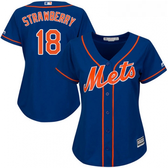 Womens Majestic New York Mets 18 Darryl Strawberry Authentic Royal Blue Alternate Home Cool Base MLB