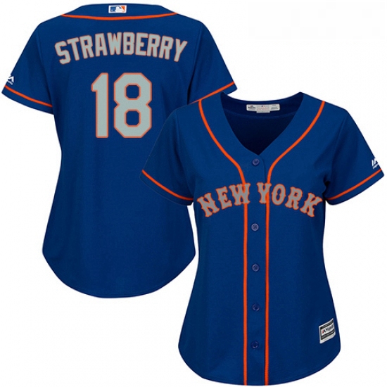 Womens Majestic New York Mets 18 Darryl Strawberry Authentic Royal Blue Alternate Road Cool Base MLB