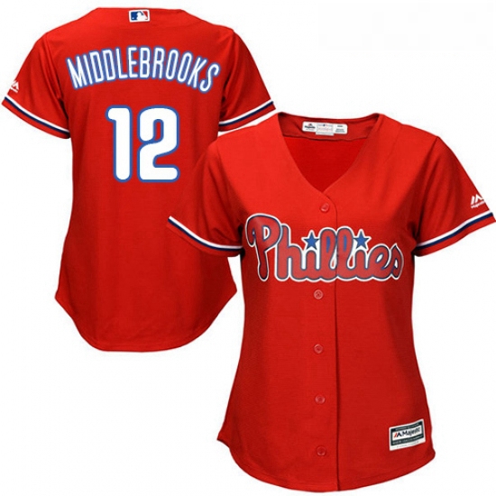 Womens Majestic Philadelphia Phillies 12 Will Middlebrooks Authentic Red Alternate Cool Base MLB Jer