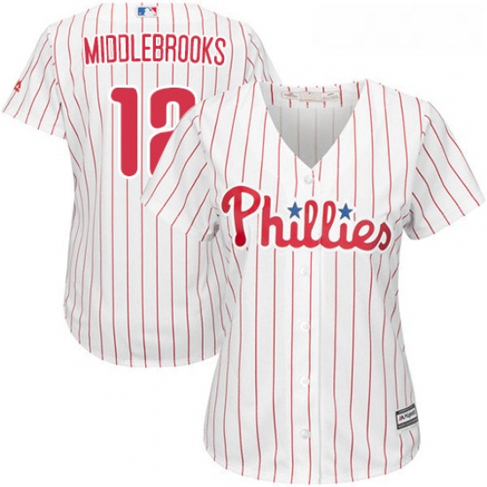 Womens Majestic Philadelphia Phillies 12 Will Middlebrooks Authentic WhiteRed Strip Home Cool Base M