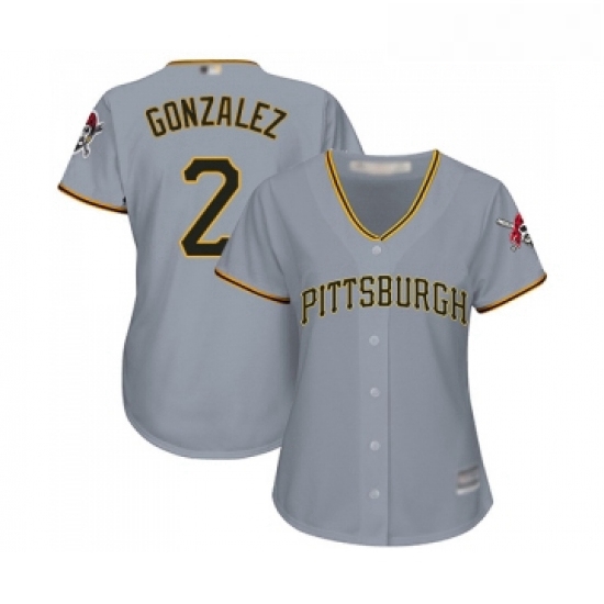 Womens Pittsburgh Pirates 2 Erik Gonzalez Replica Grey Road Cool Base Baseball Jersey