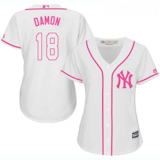 Womens Majestic New York Yankees 18 Johnny Damon Replica White Fashion Cool Base MLB Jersey